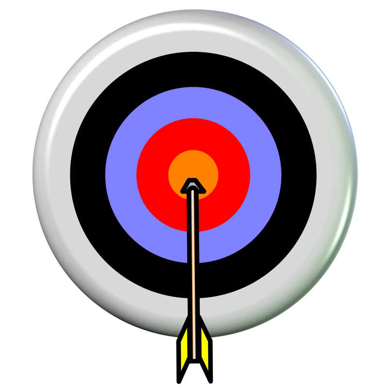 an archery arrow in the centre of a target.
